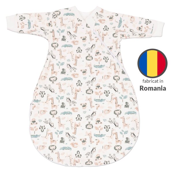 Sac de dormit cu maneci din bumbac flausat Kidizi Safari, 0-3 luni, 1 tog