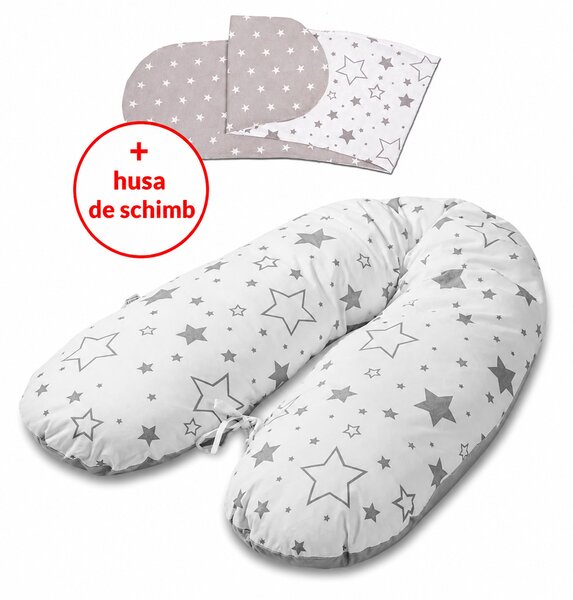 Perna gravide 3 in 1 cu husa detasabila din bumbac 100% si husa de schimb inclusa Kidizi Lena, lungime 160 cm, Galaxy Grey