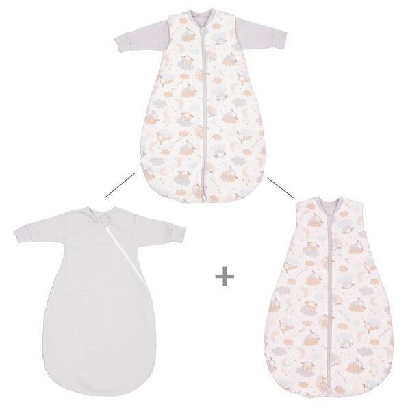 Sac de dormit pentru toate anotimpurile 0-6 luni Kidizi On a Cloud Pastel, model 2 in 1, grosime intre 0.5-1.5 tog
