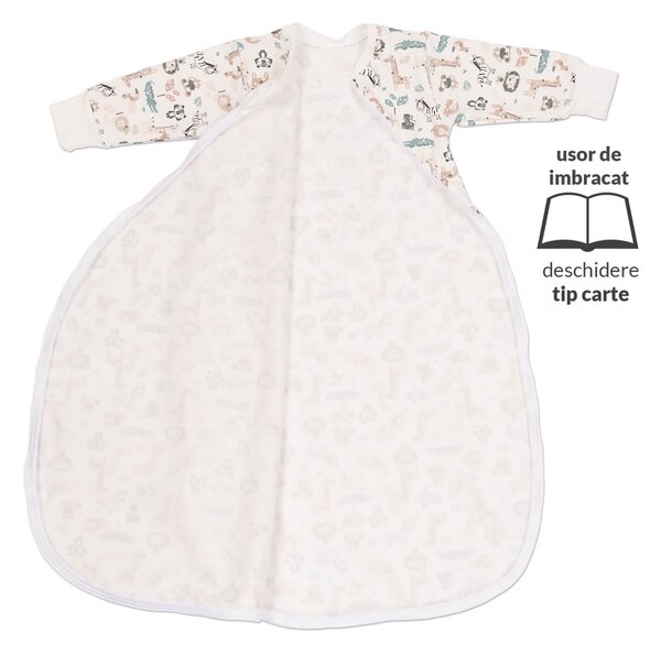 Sac de dormit cu maneci din bumbac flausat Kidizi Safari,12-18 luni, 1 tog