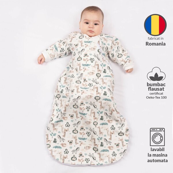 Sac de dormit cu maneci din bumbac flausat Kidizi On a Cloud Pastel, 3-12 luni, 1 tog