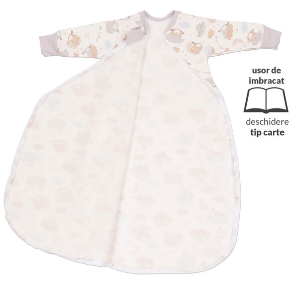 Sac de dormit cu maneci din bumbac flausat Kidizi On a Cloud Pastel, 3-12 luni, 1 tog