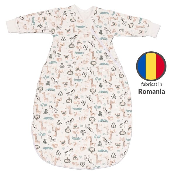 Sac de dormit cu maneci din bumbac flausat Kidizi Safari, 3-12 luni, 1 tog