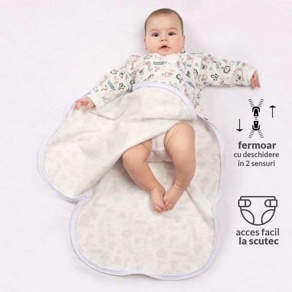 Sac de dormit cu maneci din bumbac flausat Kidizi On a Cloud Pastel, 3-12 luni, 1 tog