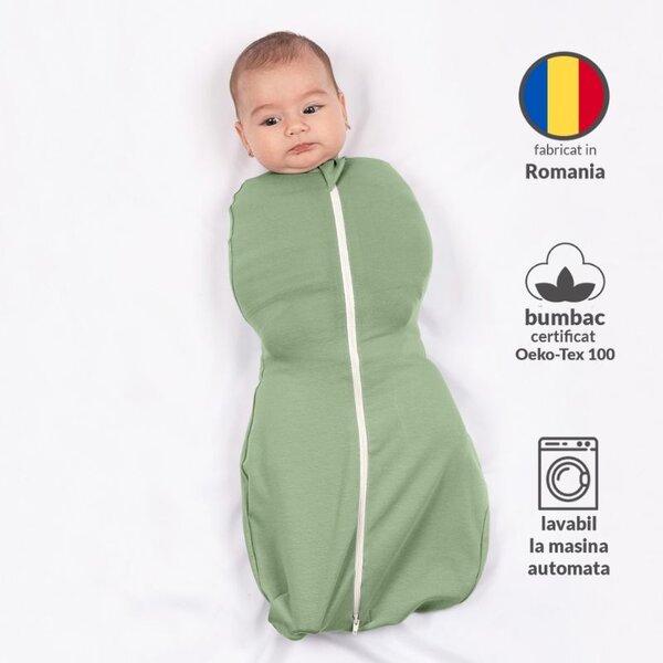 Set 2 sisteme de infasat cu fermoar dublu Kidizi SnugPod Grey Green S, pentru nou-nascuti 2.6-5 kg, 0.5 tog