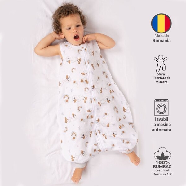 Set 2 saci de dormit cu picioare de vara din muselina 18-36 luni Kidizi Birdy Ducky, 0.5 tog