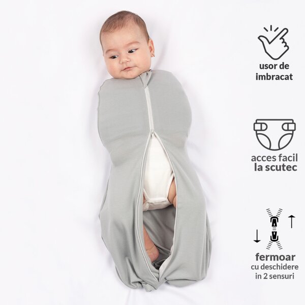 Set 2 sistem de infasat cu fermoar dublu Kidizi SnugPod Grey Peach S, pentru nou-nascuti 2.6-5 kg, 0.5 tog