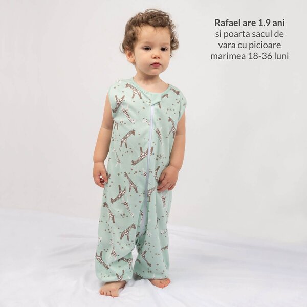 Set 2 saci de dormit copii de vara din bumbac cu picioare 18-36 luni Kidizi Giraffe On a Cloud Pastel, 0.5 tog