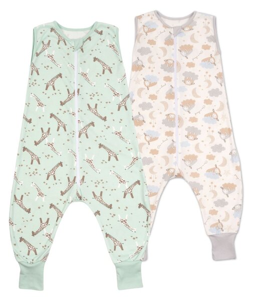 Set 2 saci de dormit copii de vara din bumbac cu picioare 18-36 luni Kidizi Giraffe On a Cloud Pastel, 0.5 tog