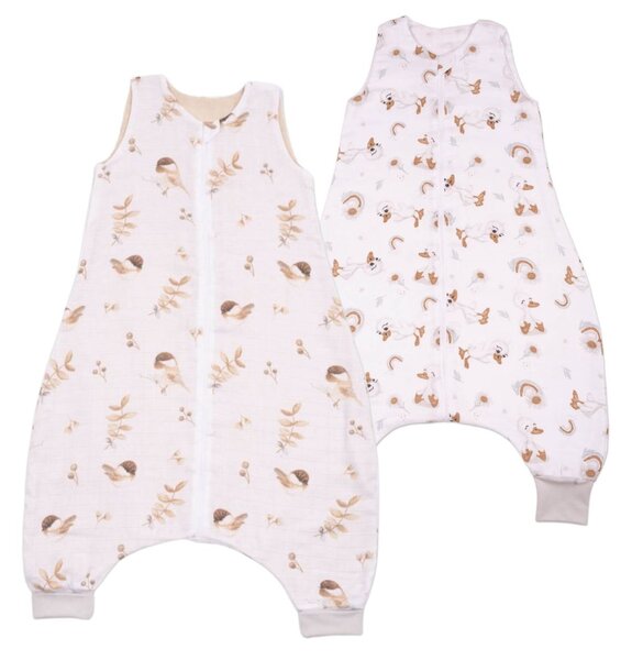 Set 2 saci de dormit cu picioare de vara din muselina 18-36 luni Kidizi Birdy Ducky, 0.5 tog