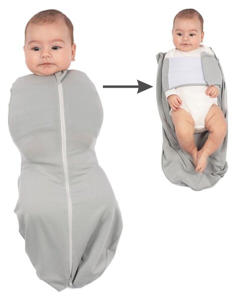 Sistem de infasat cu fermoar dublu Kidizi SnugPod UP Grey M, pentru bebelusi cu greutate de 3.8-7 kg, 0.5 tog