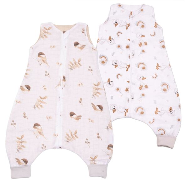 Set 2 saci de dormit cu picioare de vara din muselina 6-18 luni Kidizi Birdy Ducky, 0.5 tog