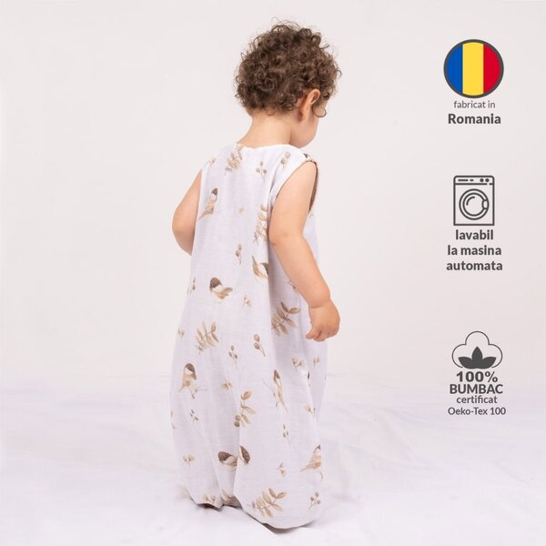 Set 2 saci de dormit cu picioare de vara din muselina 18-36 luni Kidizi Birdy Ducky, 0.5 tog