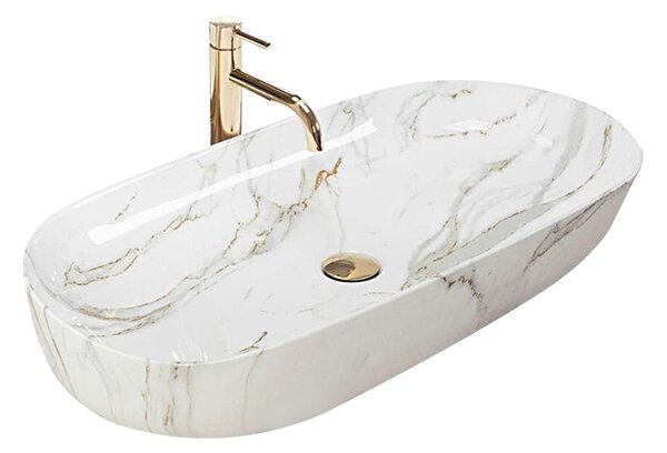 Lavoar baie pe blat rectangular 8025A finisaj marmura alba