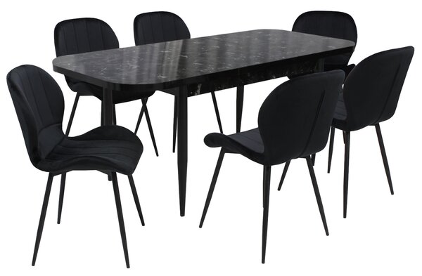Set masă extensibilă Viena Negru cu 6 Scaune Topaz Negru