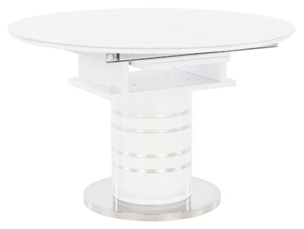 KONDELA Masă dining extensibilă, alb extra lucios HG, diametru 120x75 cm, ZAMON