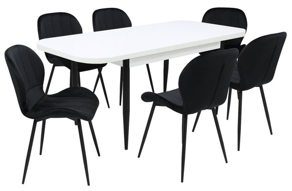 Set masă extensibilă Viena Albă cu 6 Scaune Topaz Negru