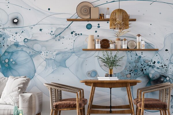 Tapet Artă abstractă cu cerneală, stil fluid, paletă de culori albastre , Fototapet Acuarelă, w02744v2 : Uwalls.ro