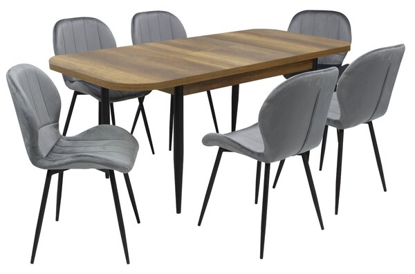 Set masă extensibilă Viena Nuc cu 6 Scaune Topaz Gri