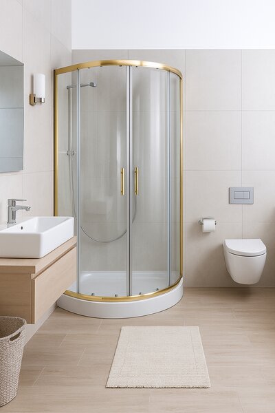 Cabină duș ramă aurie 90x90, grosime sticlă 5 mm. Cădița este inclusă în preț!