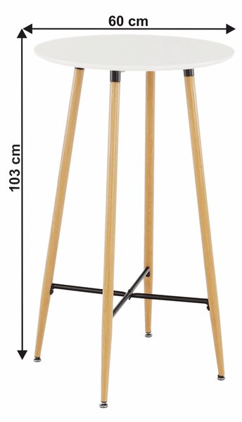 KONDELA Masă de bar, alb/stejar, diametru 60 cm, IMAM