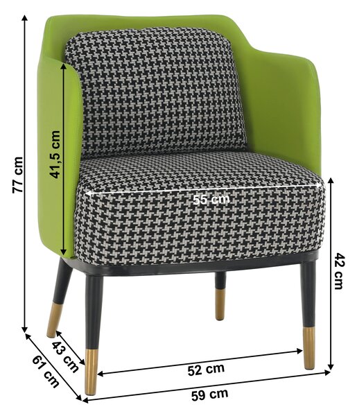 KONDELA Fotoliu design, model alb-negru/ piele ecologică verde, EMREN