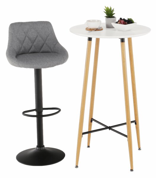 KONDELA Masă de bar, alb/stejar, diametru 60 cm, IMAM