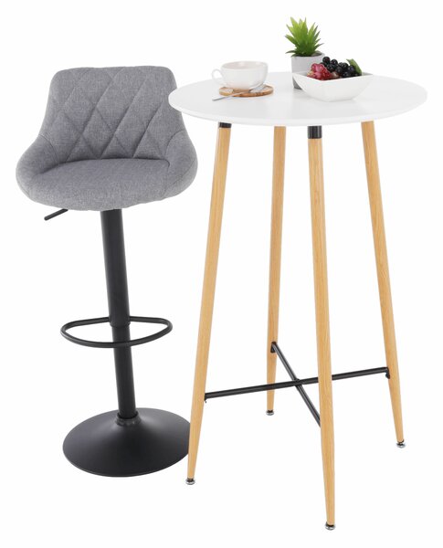 KONDELA Masă de bar, alb/stejar, diametru 60 cm, IMAM