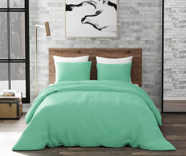 Lenjerie de pat matrimonial Premium Ranforce uni verde / 200x220 cm dimensiune standard