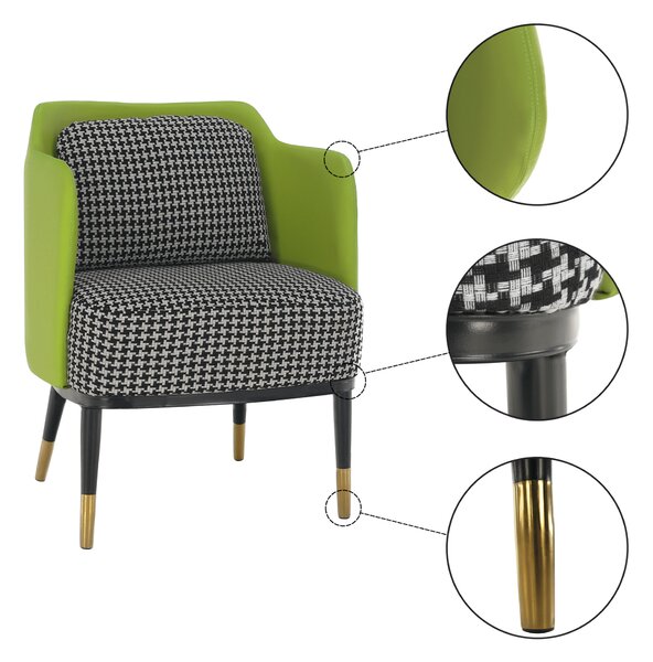 KONDELA Fotoliu design, model alb-negru/ piele ecologică verde, EMREN