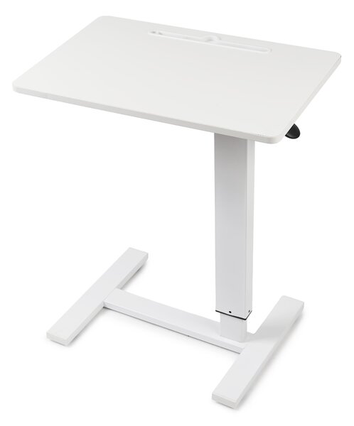 Masa reglabila pe inaltime cu lift pneumatic, cu roti – blat 60x40 cm, inaltime 66–90 cm, masa laterala pentru pat/canapea, onuvio® - alb