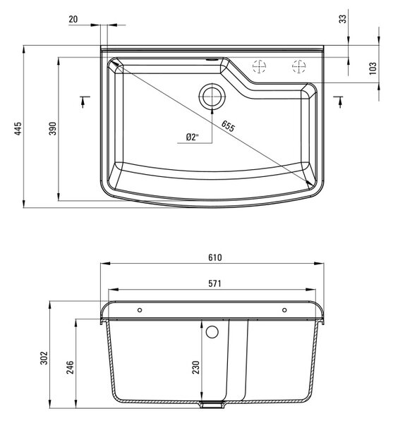 Garden Chiuvetă de serviciu, 1-cuvă - montare pe perete Finisaj: Antracit ZYT_310B