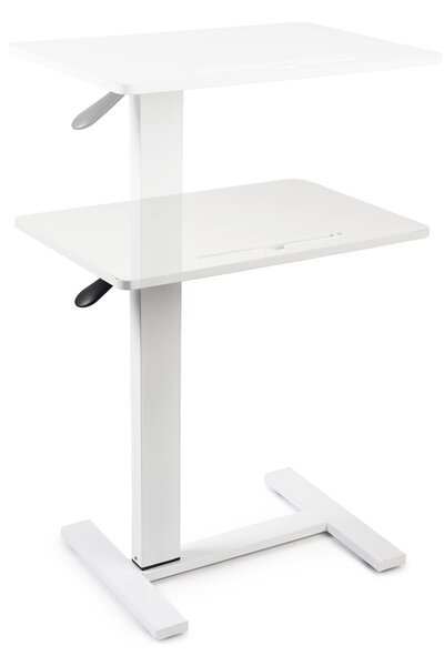 Masa reglabila pe inaltime cu lift pneumatic, cu roti – blat 60x40 cm, inaltime 66–90 cm, masa laterala pentru pat/canapea, onuvio® - alb