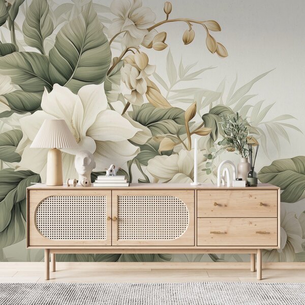 Tapet Peisaj tropical cu flori, Fototapet Acuarelă, w02844 : Uwalls.ro