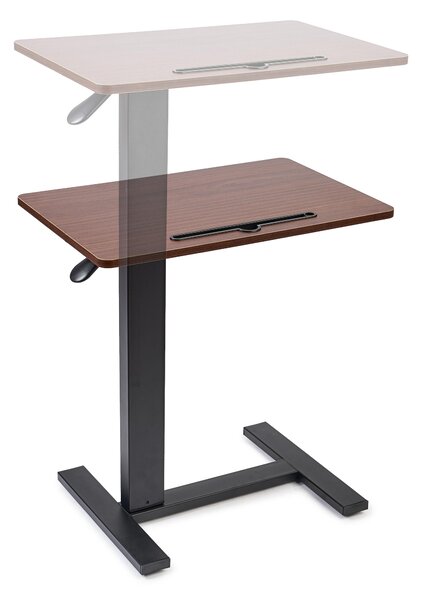 Masa reglabila pe inaltime cu lift pneumatic, cu roti – blat 60x40 cm, inaltime 66–90 cm, masa laterala pentru pat/canapea, onuvio® - maro