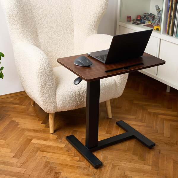 Masa reglabila pe inaltime cu lift pneumatic, cu roti – blat 60x40 cm, inaltime 66–90 cm, masa laterala pentru pat/canapea, onuvio® - maro