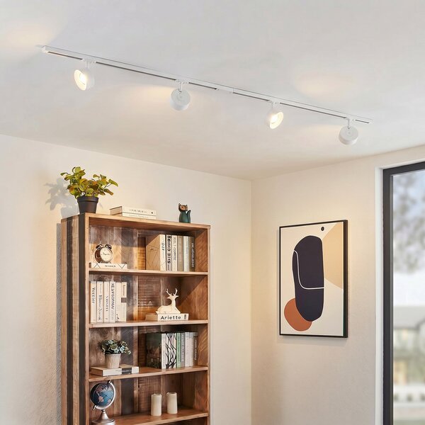 Lindby Sistem de șine Linaro, Ø 9,5 cm, 4 becuri, LED, alb, Alb, Studiu / Birou, Metal, Modern
