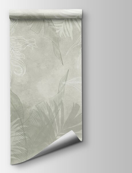 Fototapet Model floral alb și gri, Fototapet frunze palmier, Fototapet populare, w02737v2 - Tapeko.ro