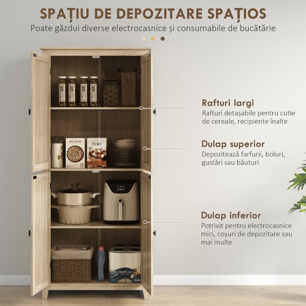 HOMCOM Bufet Elegant cu 4 Uși și Rafturi Ajustabile, Design Natural, 80x40x182 cm | Aosom Romania