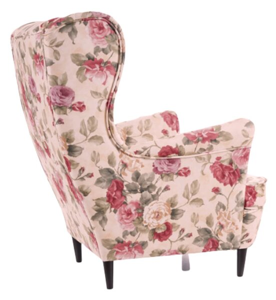 Fotoliu cu urechi Lord Coral, crem cu motiv floral