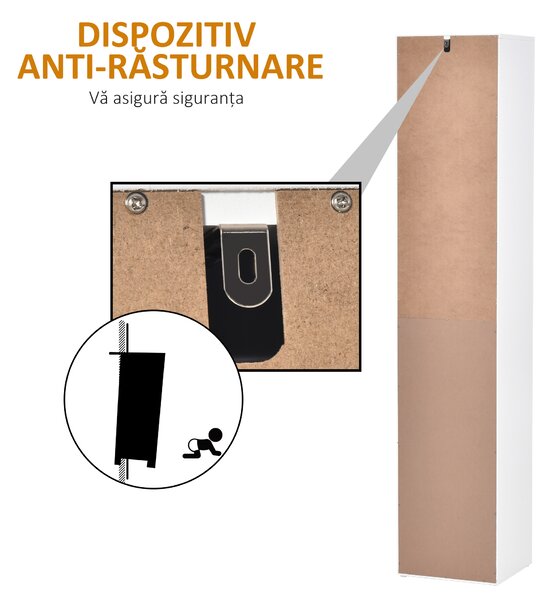 HOMCOM Dulap de Baie tip Coloană, cu 2 Dulapuri cu Polițe Reglabile și Sertar Central, Dulap Baie din Lemn, 35x31x172 cm, Alb | Aosom Romania