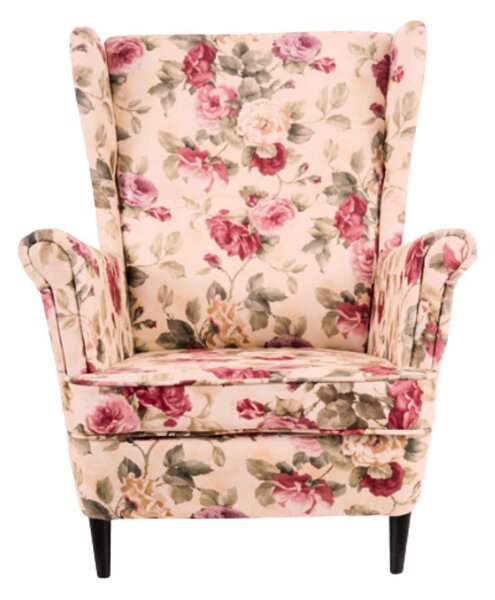 Fotoliu cu urechi Lord Coral, crem cu motiv floral