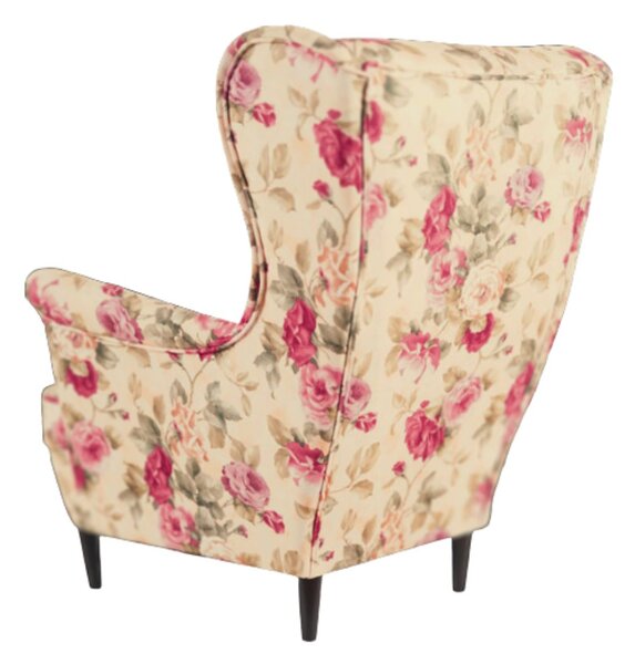 Fotoliu cu urechi Lord Coral, crem cu motiv floral