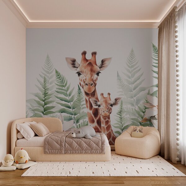 Fototapet Girafe și flori, Fototapet animale, Fototapet populare, w02886 - Tapeko.ro