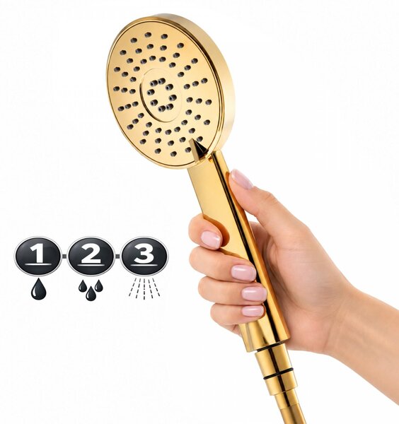 Erga Yoka, coloană de duș cu termostat și duș manual cu 3 funcții, auriu strălucitor, ERG-YKA-BP.BILI-THERM-30-GLD