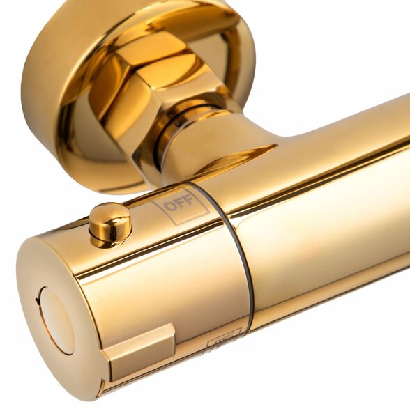Erga Yoka, coloană de duș cu termostat și duș manual cu 3 funcții, auriu strălucitor, ERG-YKA-BP.BILI-THERM-30-GLD