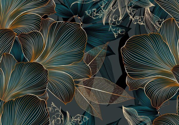 Fototapet Design floral elegant în tonuri închise, Fototapet moderne, Fototapet populare, w08675 - Tapeko.ro
