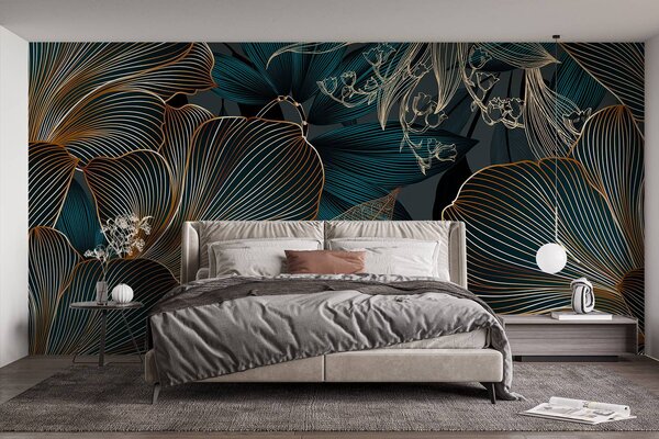 Fototapet Design floral elegant în tonuri închise, Fototapet moderne, Fototapet populare, w08675 - Tapeko.ro