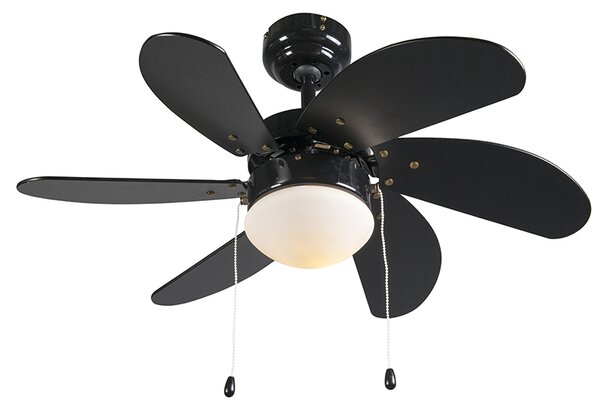 Ventilator de tavan negru cu imprimeu lemn 80cm cu șnur - Fresh