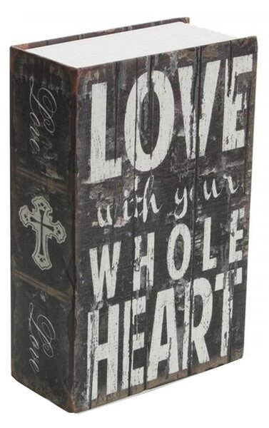 Seif secret tip carte Pufo cu cheie pentru blocare, model Love with whole Heart, 18 x 12 cm